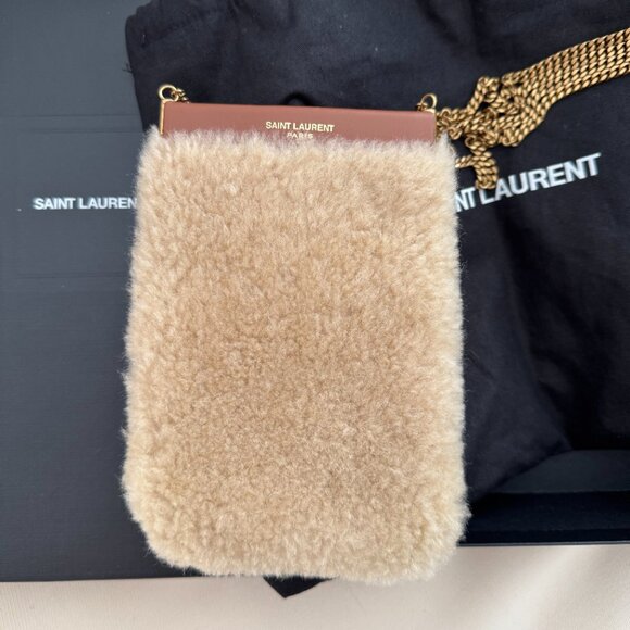 Saint Laurent Mini Shearling Crossbody Bag w Chain Strap - Picture 3 of 9